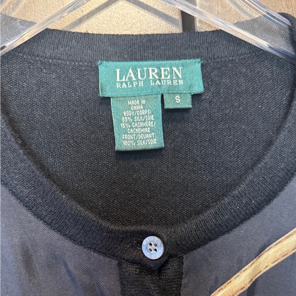Lauren Ralph Lauren silk & cashmere equestrian print cardigan black - Picture 2 of 8